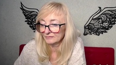 Blonde amateur MILF with glasses chatting on webcam show