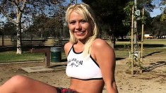 Cute cheerleader talked into some nice head and pussy pounding action