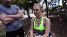 Athletic blonde with a divine ass fucks a huge dick every way she can