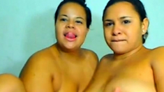 Latin BBW Lesbian kiss each other and play with big boobs