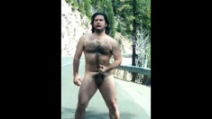 Hairy Bator Jerking Off by the Road
