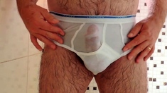Masturbating with my wet white jockey briefs underwear