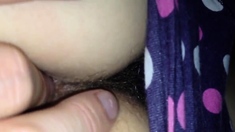Sneaky play with my girl's hairy asshole then cum on her.
