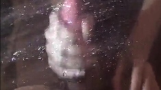 Long nails play with cock and blowjob under the shower