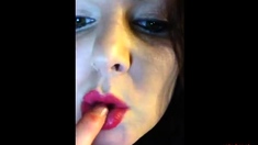 Cute Chester Bird Girl Teases Red Lipstick